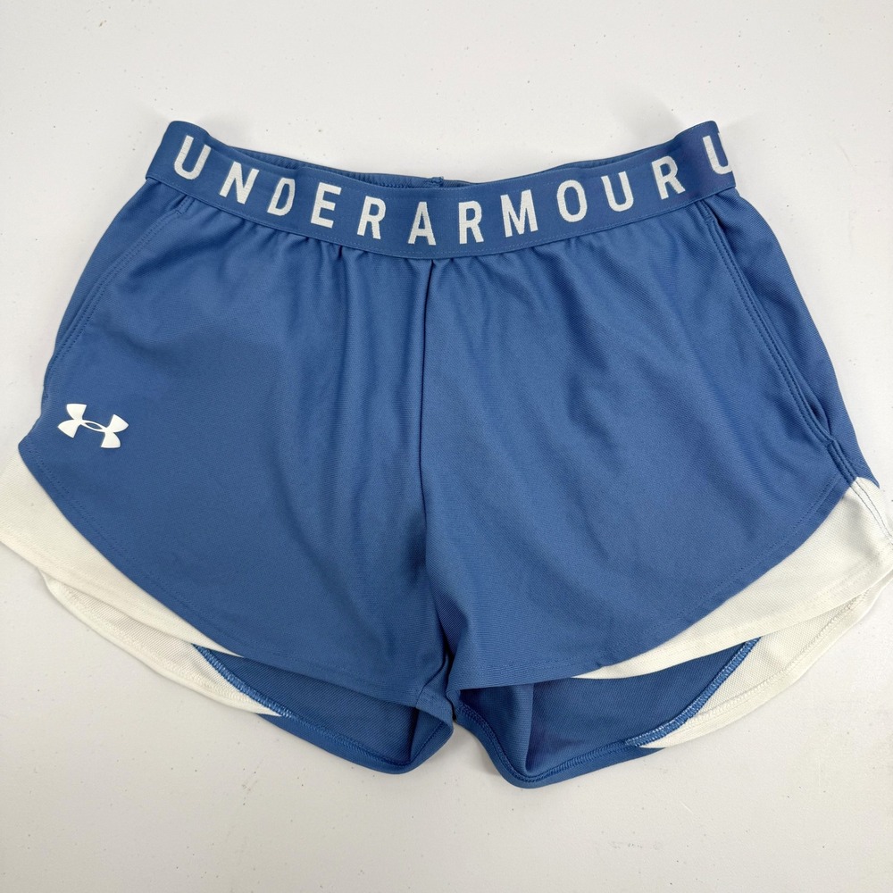 Under Armour Athletic Shorts Womens Small Blue HeatGear Logo Waistband Running